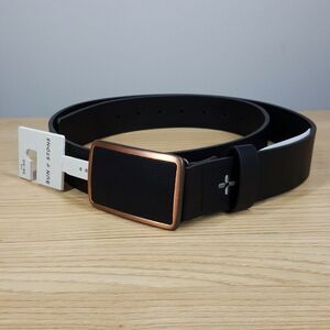 SUN + STONE Mens Belt 38 40 Black Plaque Buckle Adjustable Logo